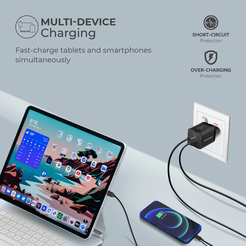 PROMATE POWERPORT-33.EU BK 33W Power Delivery GaNFast™ Charging Adapter PROMATE POWERPORT-33.EU BK 33W Power Delivery GaNFast™ Charging Adapter